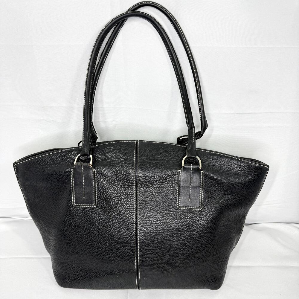 CATS & Dogs Black Pebbled Genuine Leather Tote Bag Made Spain Large